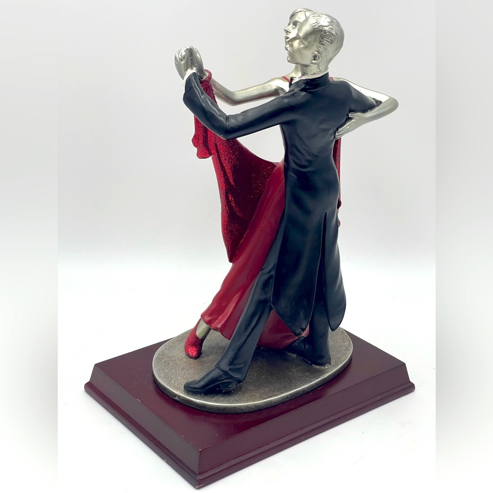 Vintage Art Deco Ballroom Dancing Couple; 10 1/2” Ceramic Statue on Wood Base - Picture 2 of 15